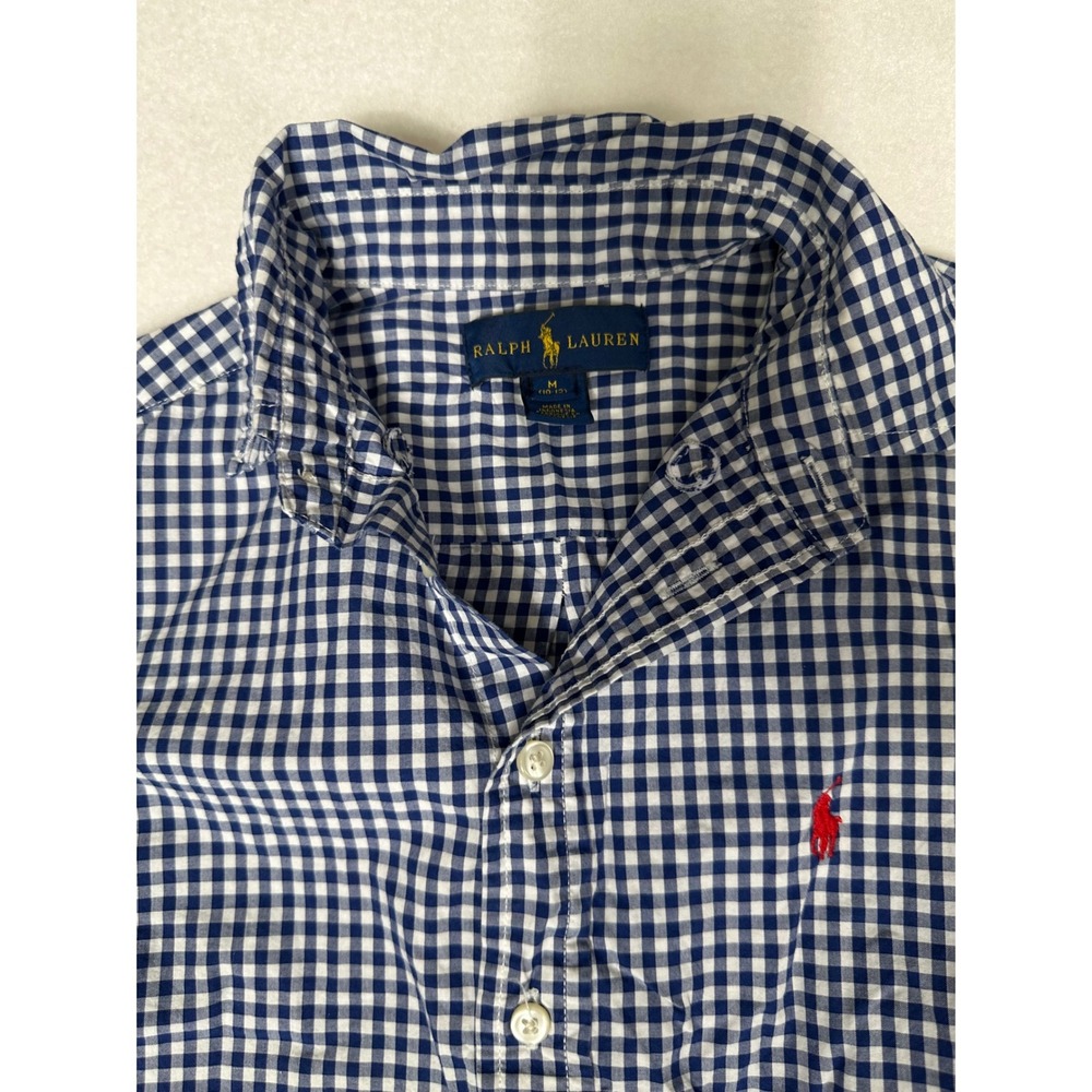 Ralph Lauren Kids Blue White Checkered Button Down Shirt Boy's Size M (10-12)